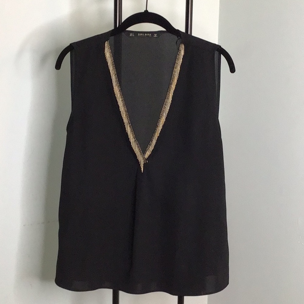 Zara Basic Collection Sleeveless Blouse With Gold… - image 1